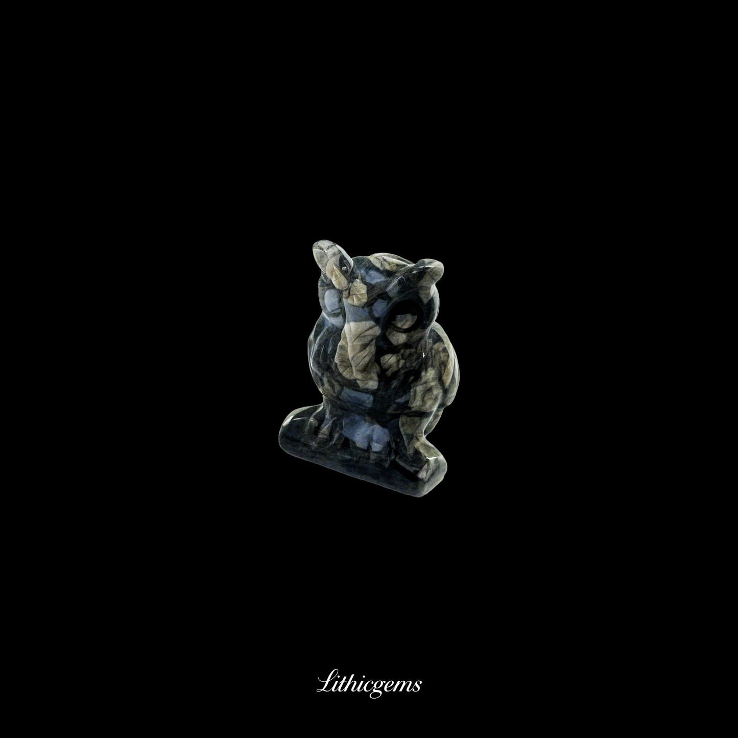 Silent Sage - 3cm Owl Sculpture | Commemorating Death and Animal Charm Series - Blue Flash Stone Natural Crystal Gemstones - Lithicgems