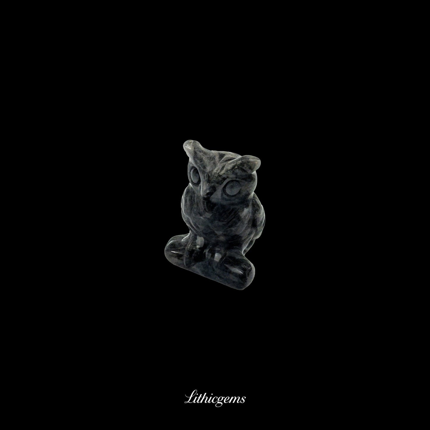 Silent Sage - 3cm Owl Sculpture | Commemorating Death and Animal Charm Series - Black Flash Stone Natural Crystal Gemstones - Lithicgems