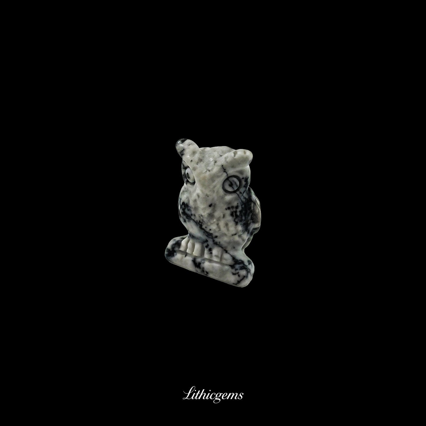 Silent Sage - 3cm Owl Sculpture | Commemorating Death and Animal Charm Series - Black Web Stone Natural Crystal Gemstones - Lithicgems