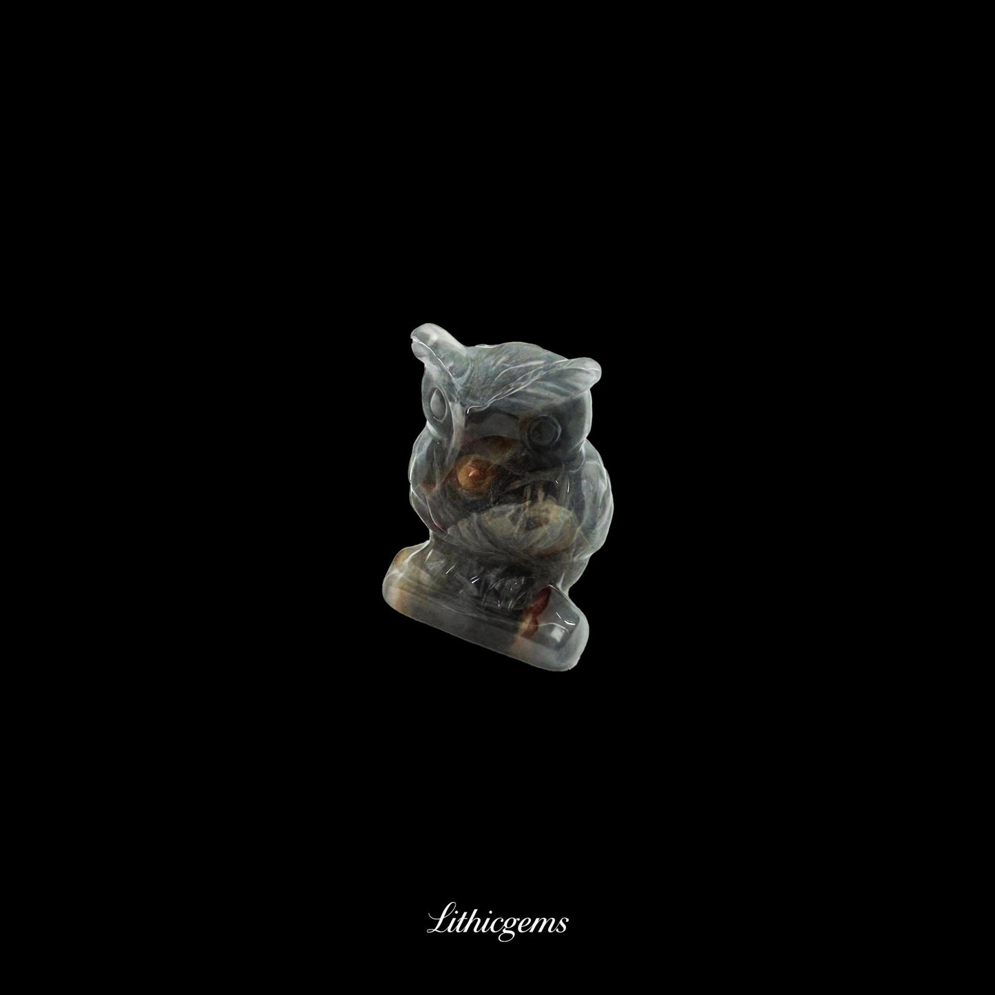 Silent Sage - 3cm Owl Sculpture | Commemorating Death and Animal Charm Series - African Bloodstone Natural Crystal Gemstones - Lithicgems