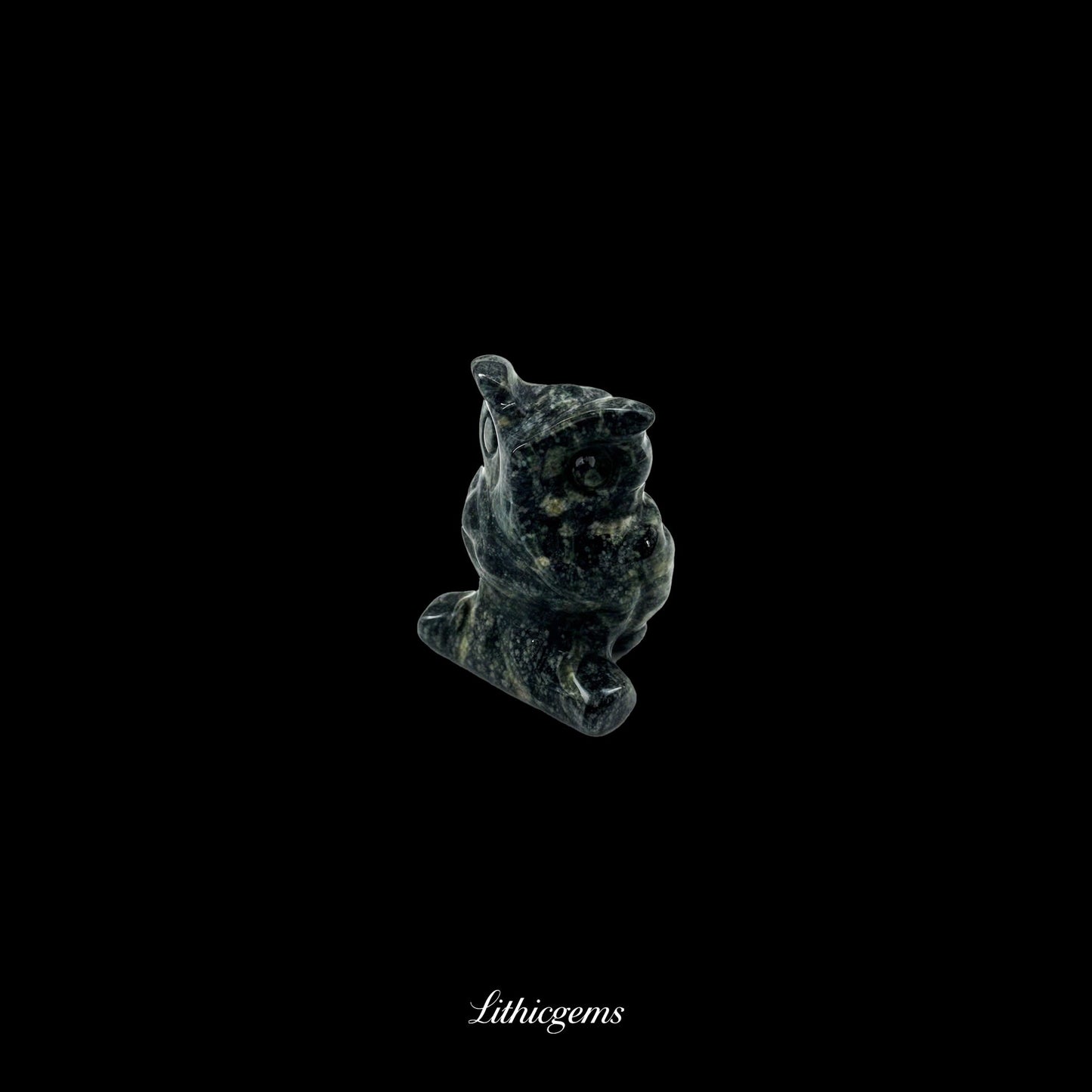 Silent Sage - 3cm Owl Sculpture | Commemorating Death and Animal Charm Series - Dark Southern Jade Natural Crystal Gemstones - Lithicgems