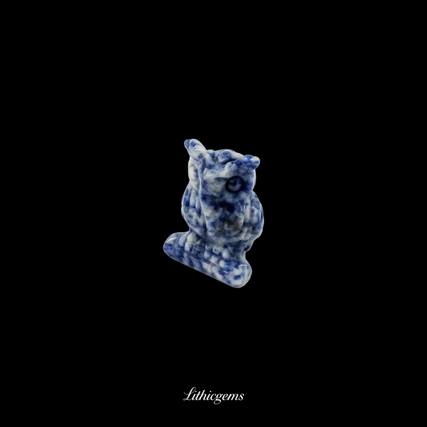 Silent Sage - 3cm Owl Sculpture | Commemorating Death and Animal Charm Series - Blue-speckled Stone Natural Crystal Gemstones - Lithicgems