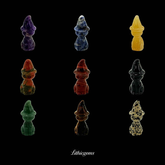 Gentleman with Magic Top Hat - 3cm Cat Sculpture Natural Crystal Gemstones - Lithicgems Jewelry