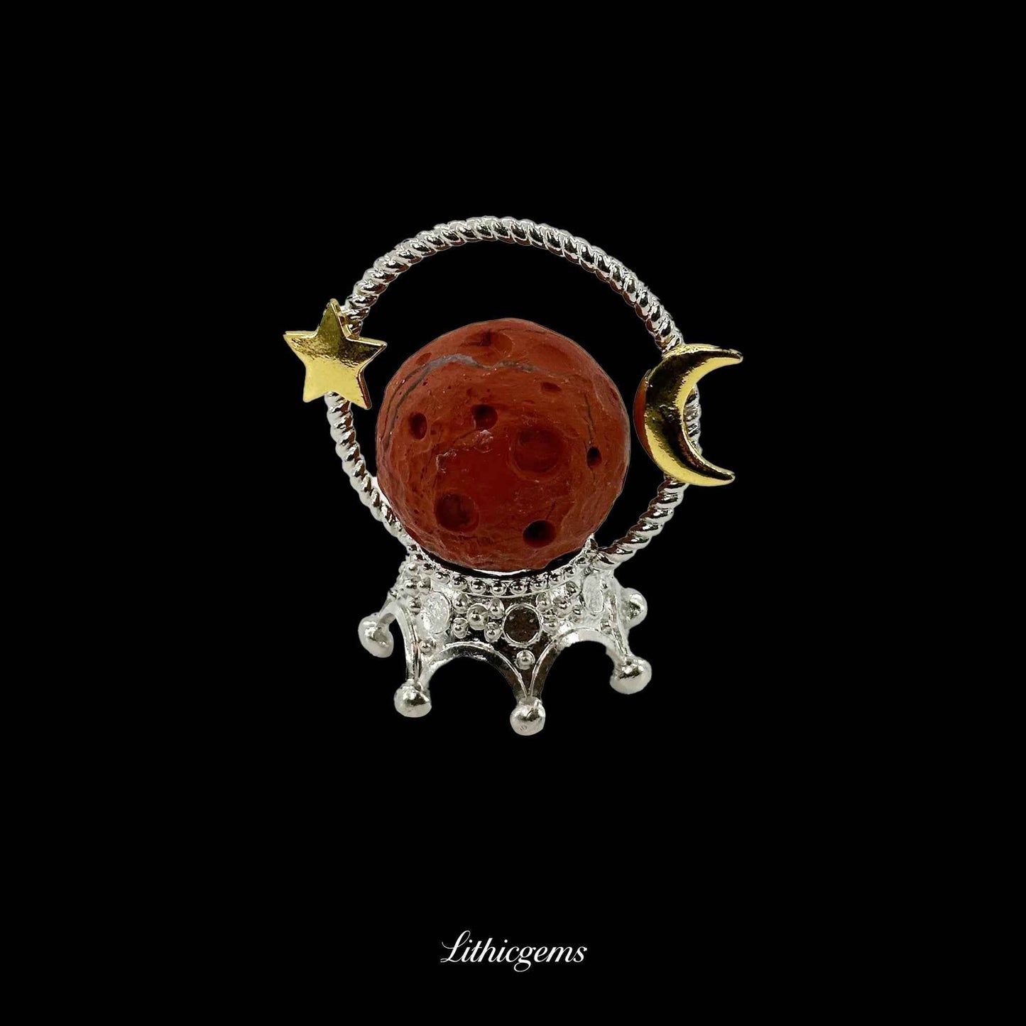 The Cosmic Pebble - 3cm Planetary Carving - Red Jasper Natural Crystal Gemstones - Lithicgems