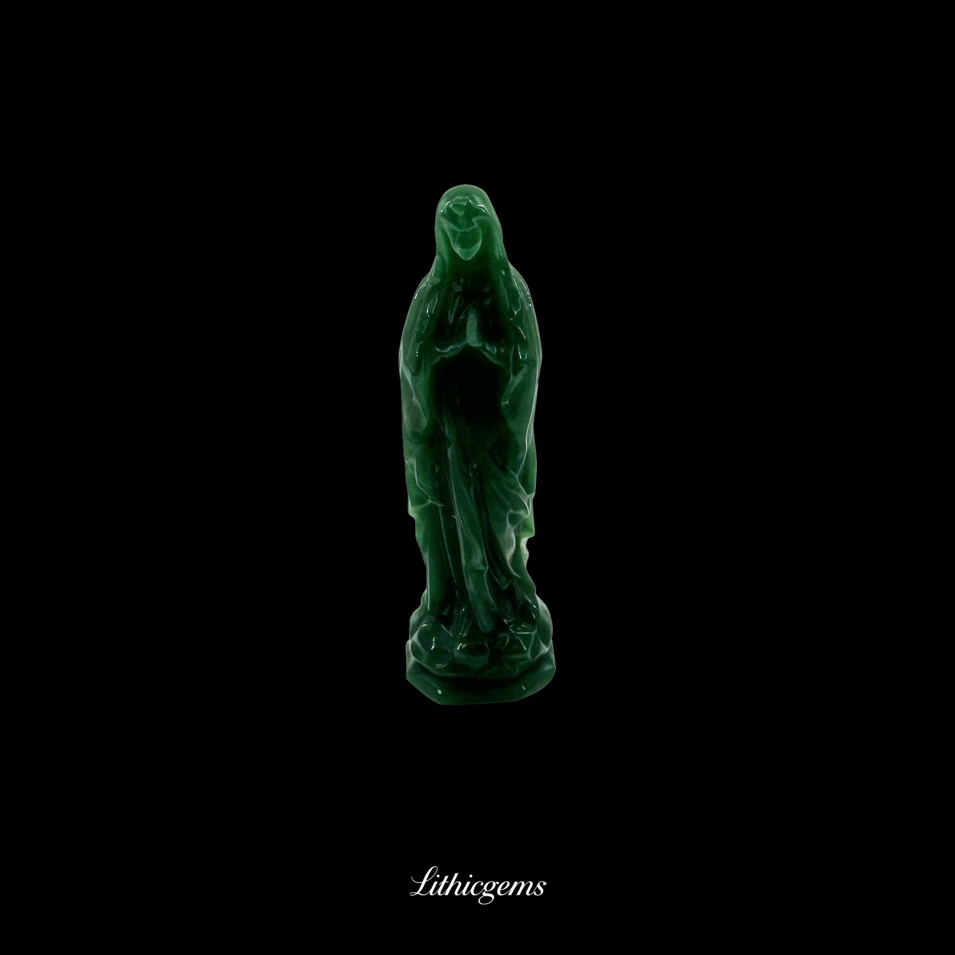 The Solace Figure - 10cm White Quartz Madonna Carving - Green Jasper Natural Crystal Gemstones - Lithicgems
