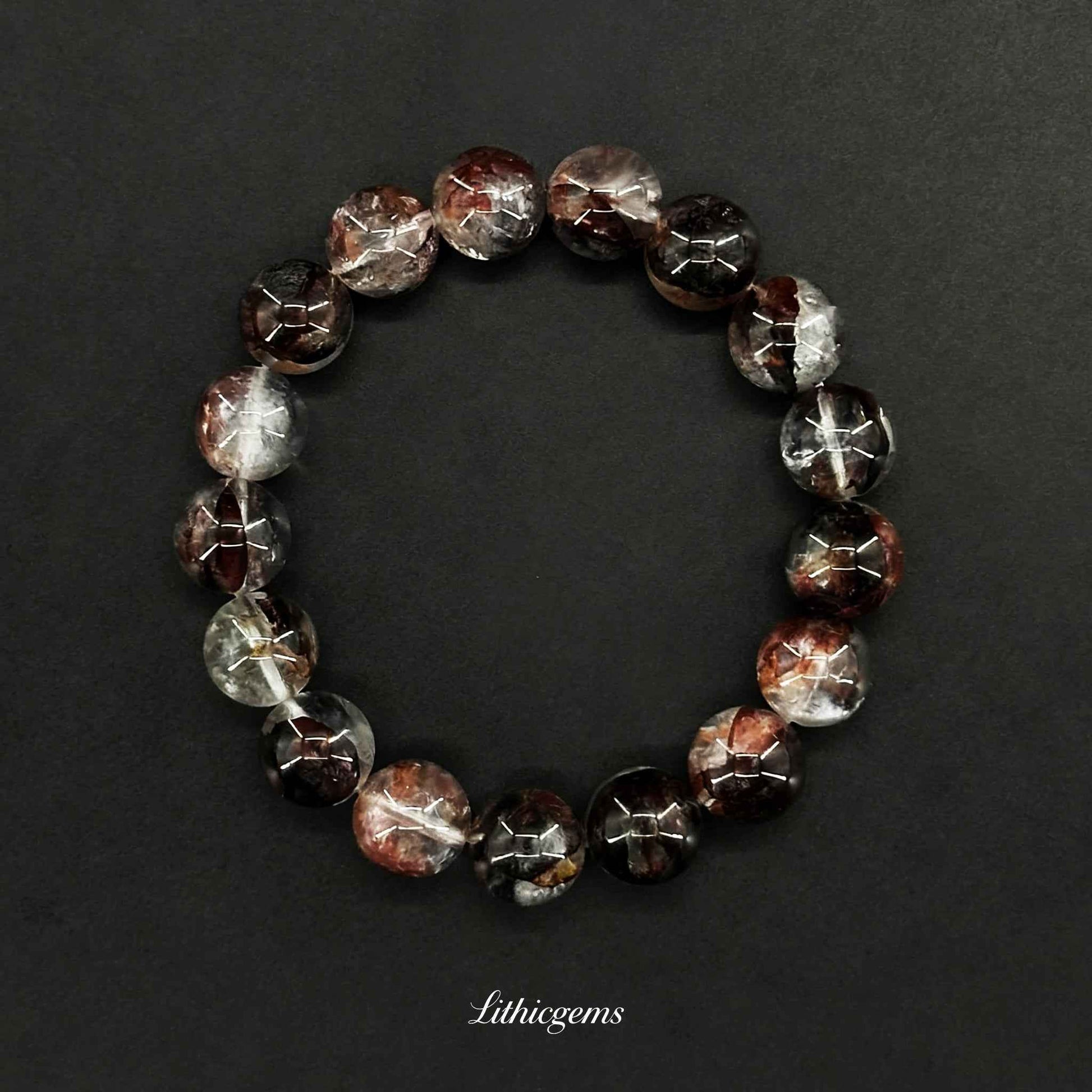 Custom Red Phantom Quartz Bracelet - Unique Flower Inclusions for Creativity & Vitality