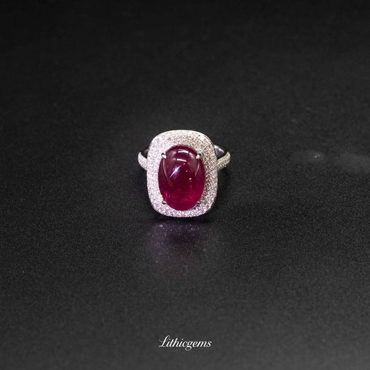 Custom 18K Gold Oval Rubellite Diamond Ring | AIGS/GUILD Certified