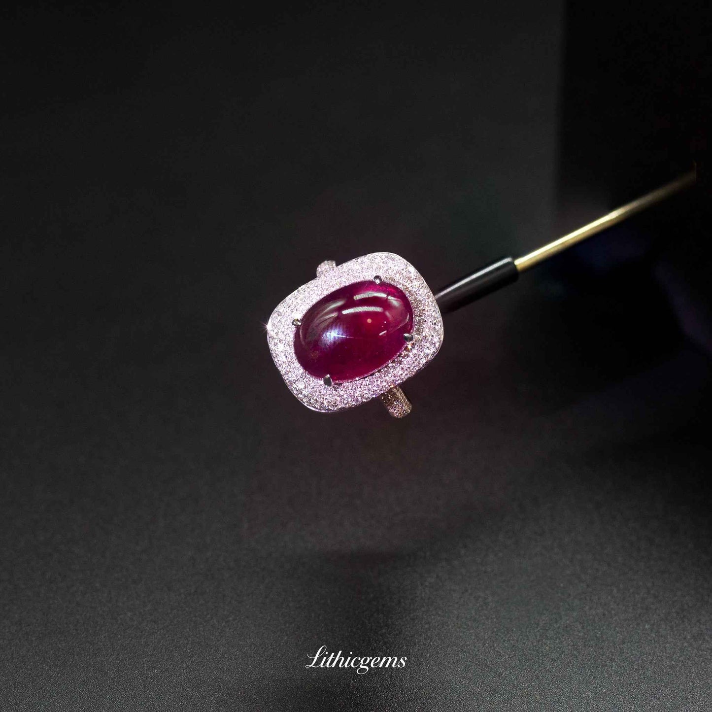 Custom 18K Gold Oval Rubellite Diamond Ring | AIGS/GUILD Certified