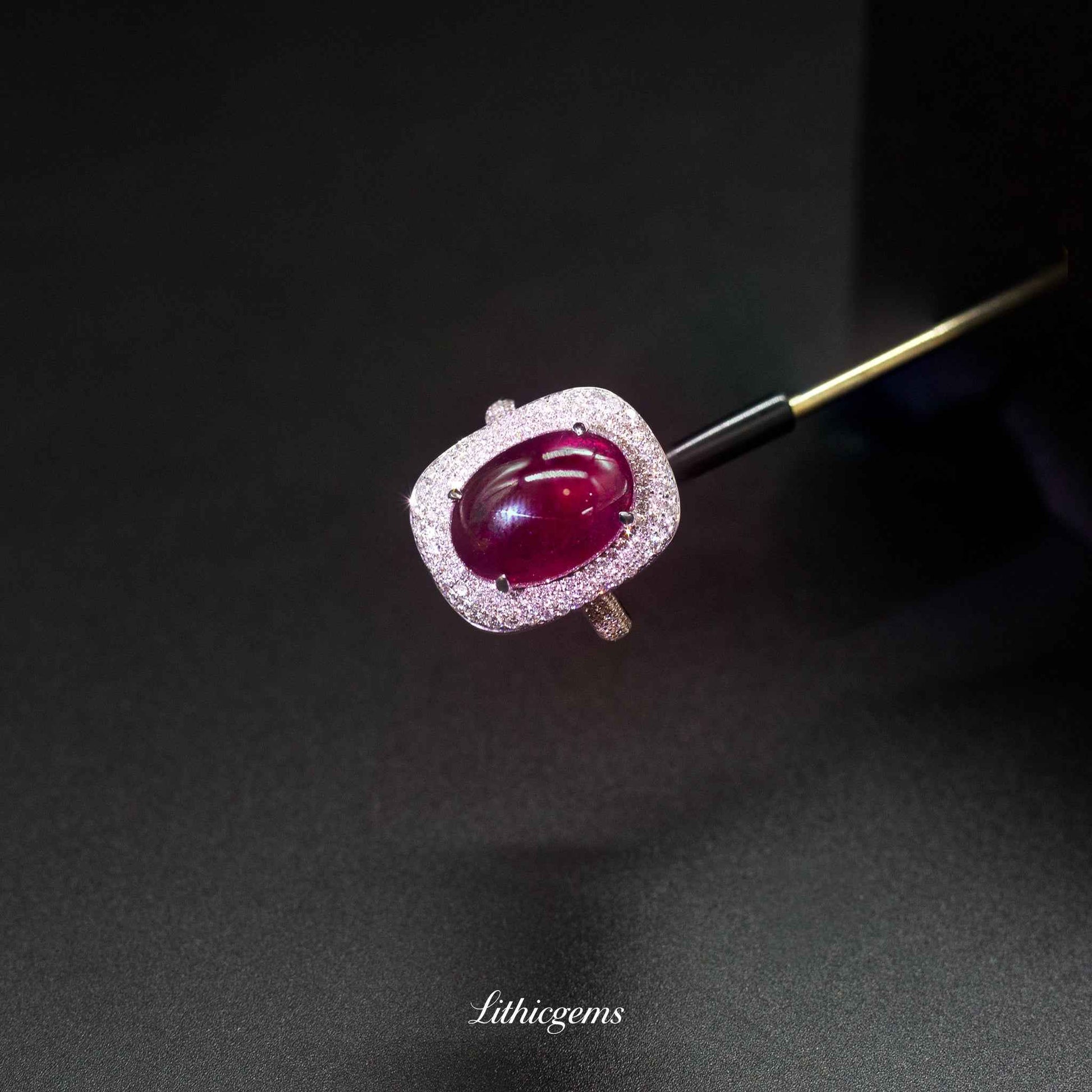 Custom 18K Gold Oval Rubellite Diamond Ring | AIGS/GUILD Certified