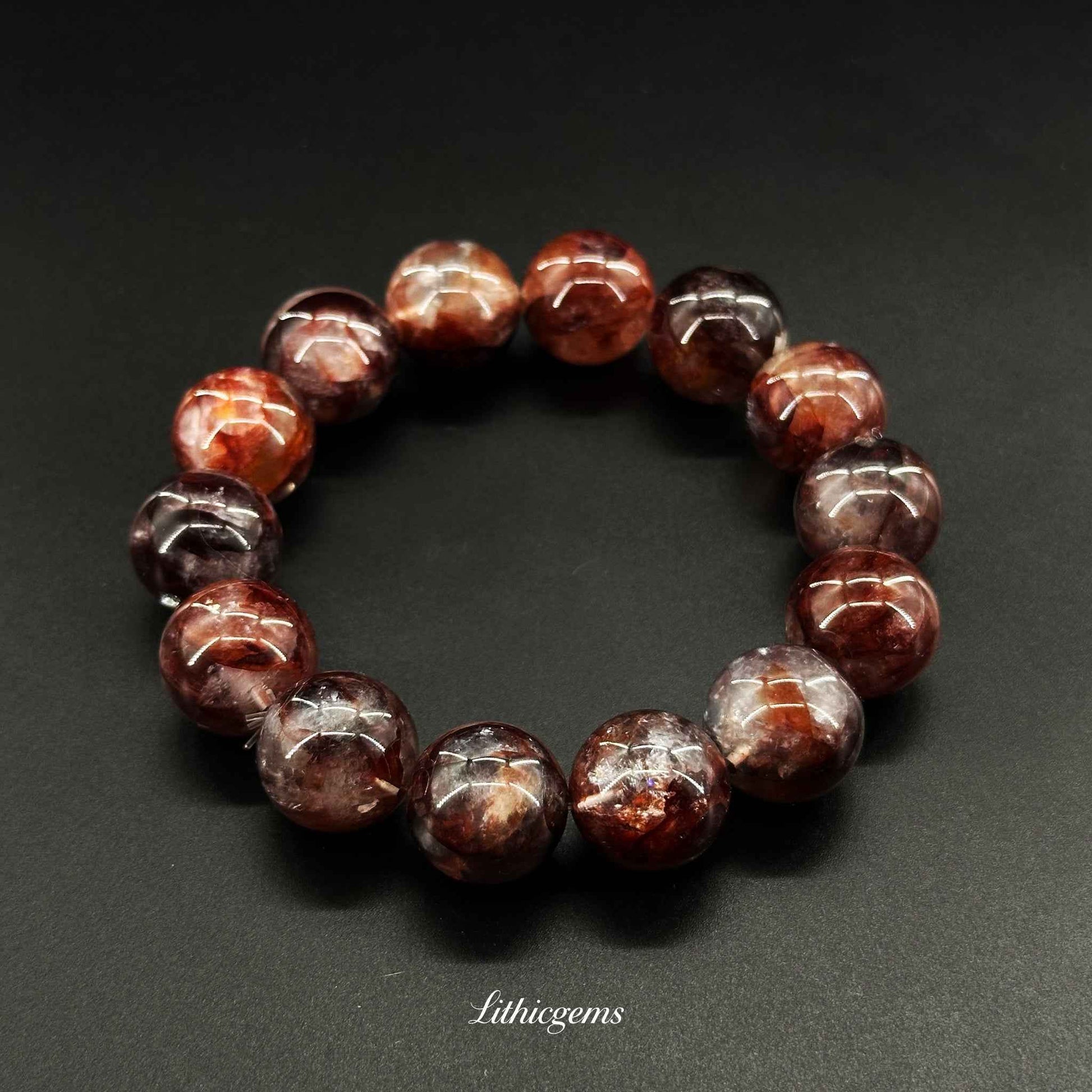 Custom Red Phantom Quartz Bracelet - Handmade "Flower" Crystal for Creativity & Vitality
