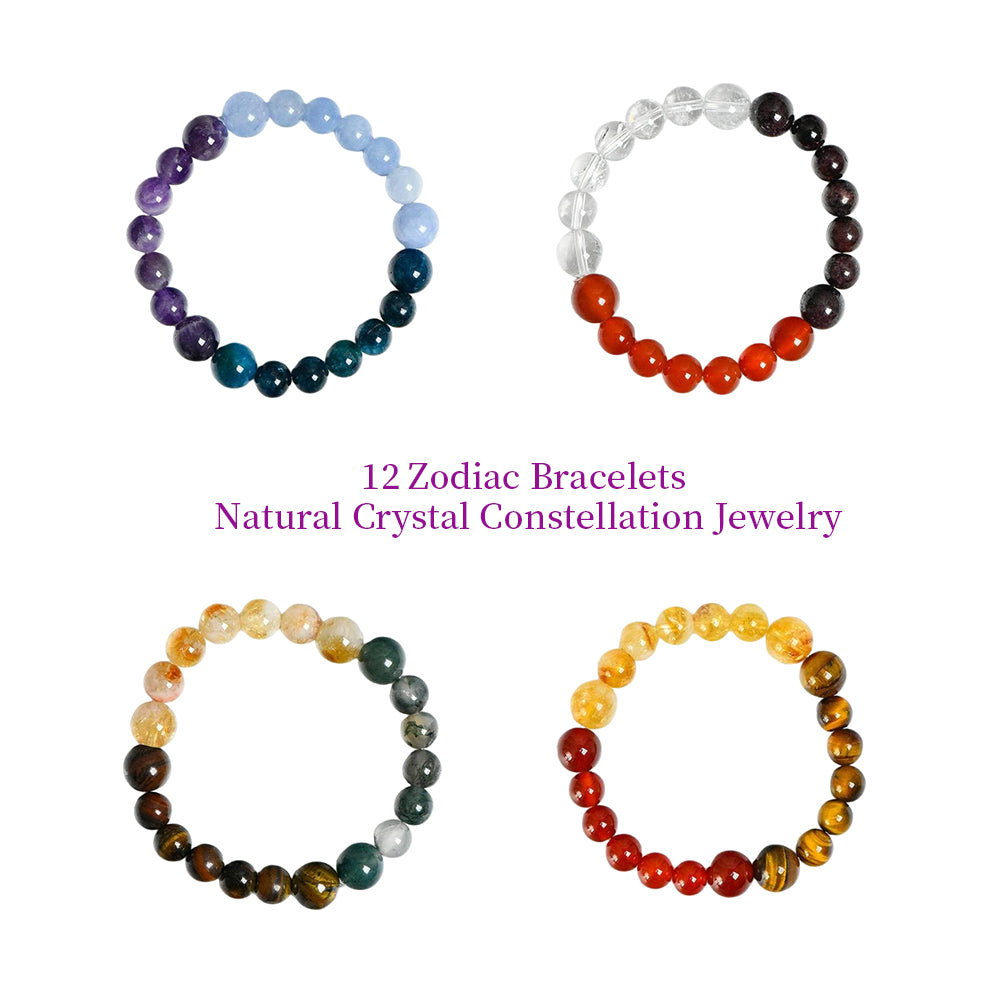 12 Zodiac Sign Crystal Bracelet 8-10mm | Natural Constellation Stretch Bracelet | Lithicgems - Lithicgems