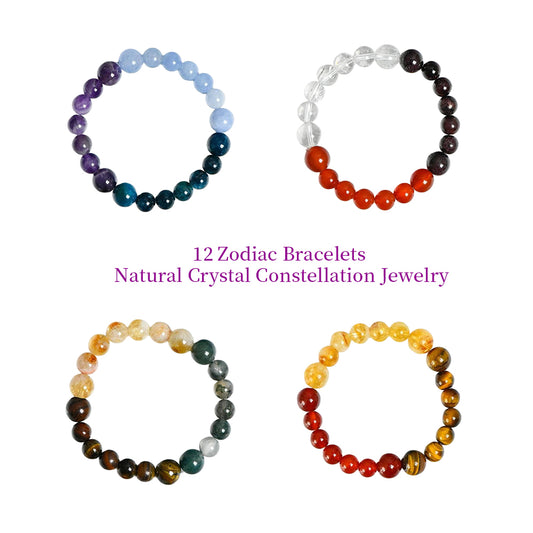 12 Zodiac Sign Crystal Bracelet 8-10mm | Natural Constellation Stretch Bracelet | Lithicgems - Lithicgems