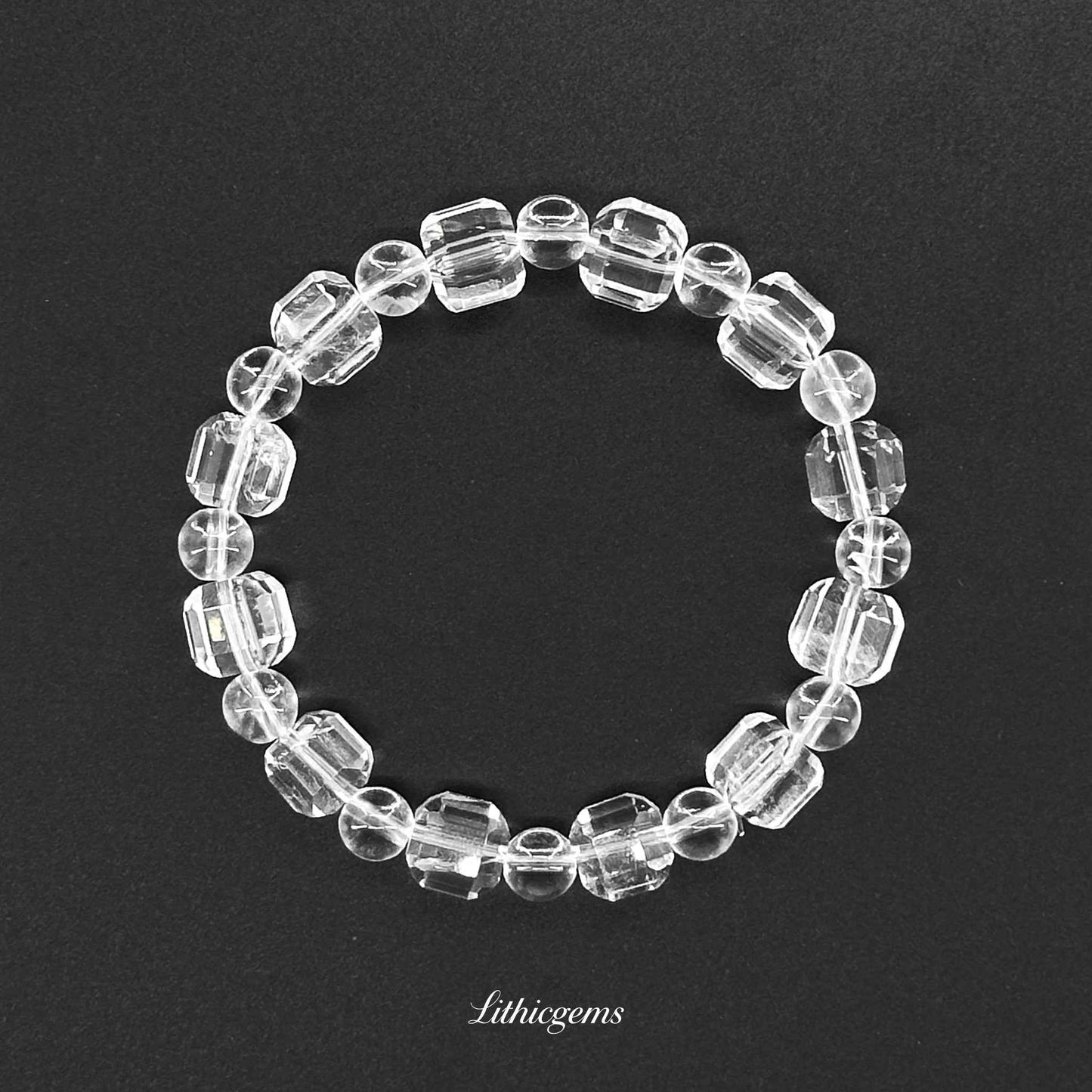 Clear Quartz | Hand-Cut Angled Faceting Technique - Bevel cut（Round Bead 7mm | Square Bead 9.2mm） Natural Crystal Gemstones - Lithicgems