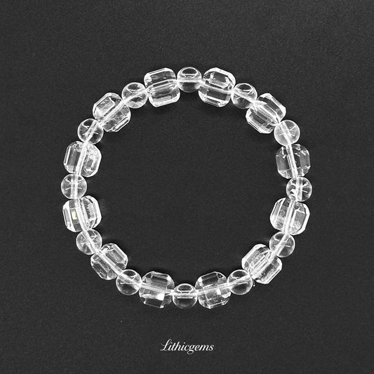 Clear Quartz | Hand-Cut Angled Faceting Technique - Bevel cut（Round Bead 7mm | Square Bead 9.2mm） Natural Crystal Gemstones - Lithicgems