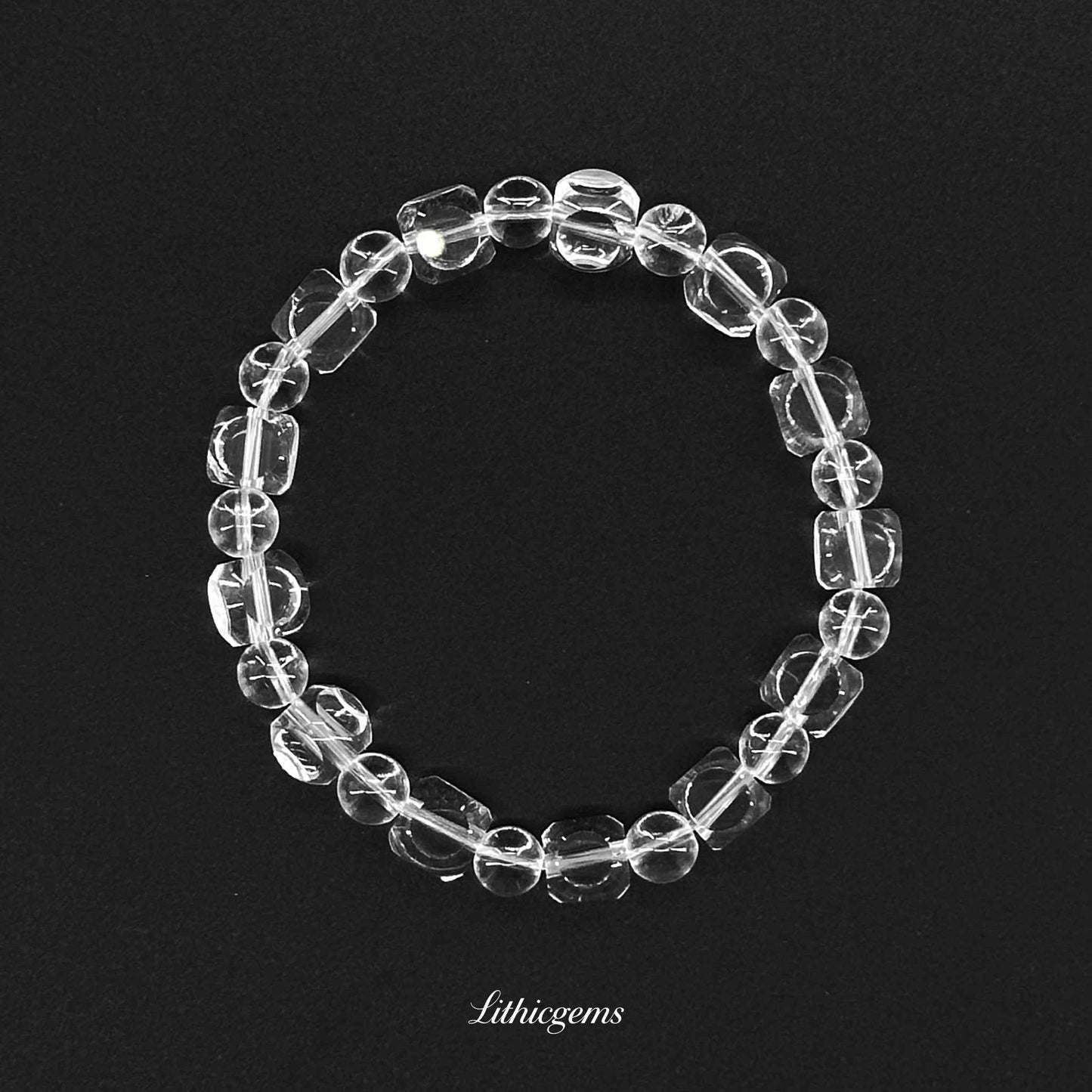 Clear Quartz | Hand-Cut Angled Faceting Technique - Sugar cube（Round Bead 6.3mm | Square Bead 7.4mm） Natural Crystal Gemstones - Lithicgems