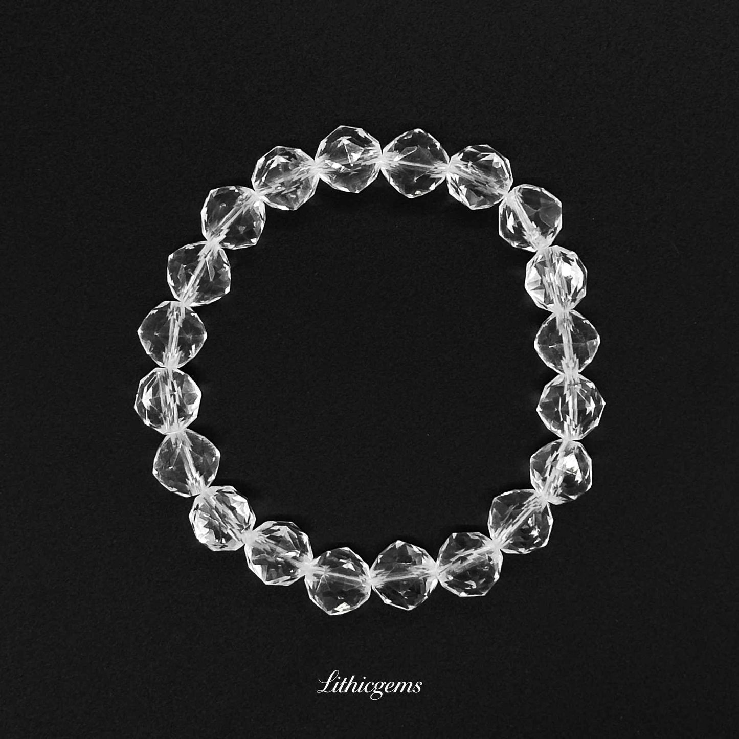 Clear Quartz | Hand-Cut Angled Faceting Technique - Diamond Cutting（Drilled Bead 9.3mm） Natural Crystal Gemstones - Lithicgems