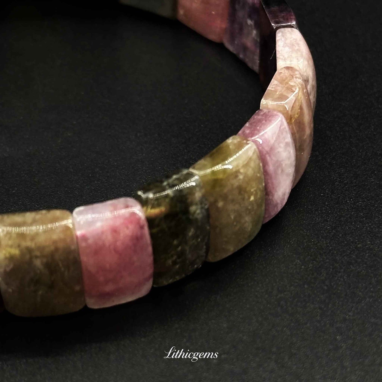 Custom Tourmaline Slice Cuff Bracelet - Rainbow Energy Stone for Chakras Balance & Protection