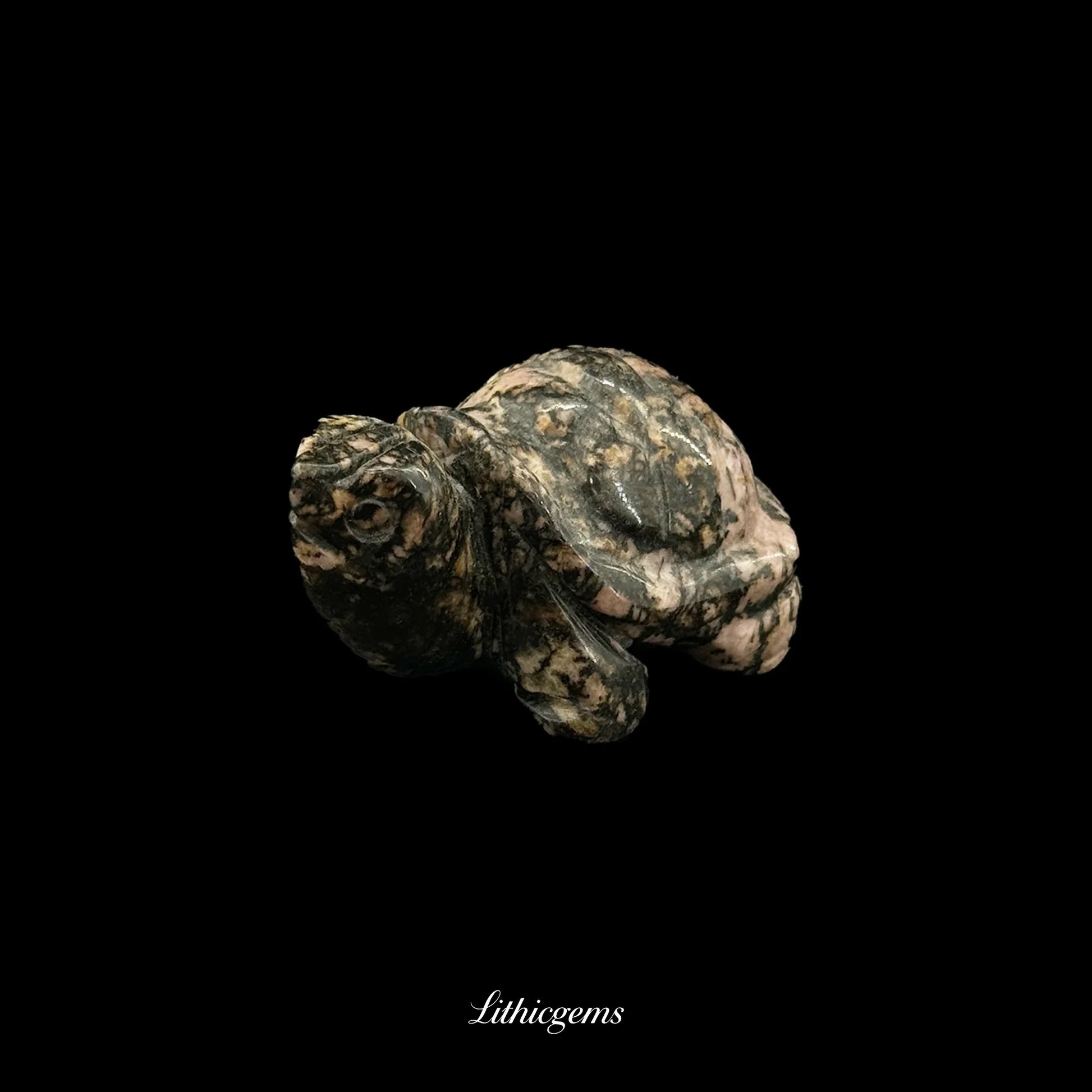 Natural gemstone turtle figurine with unique patterns, Lithicgems premium crystal decor