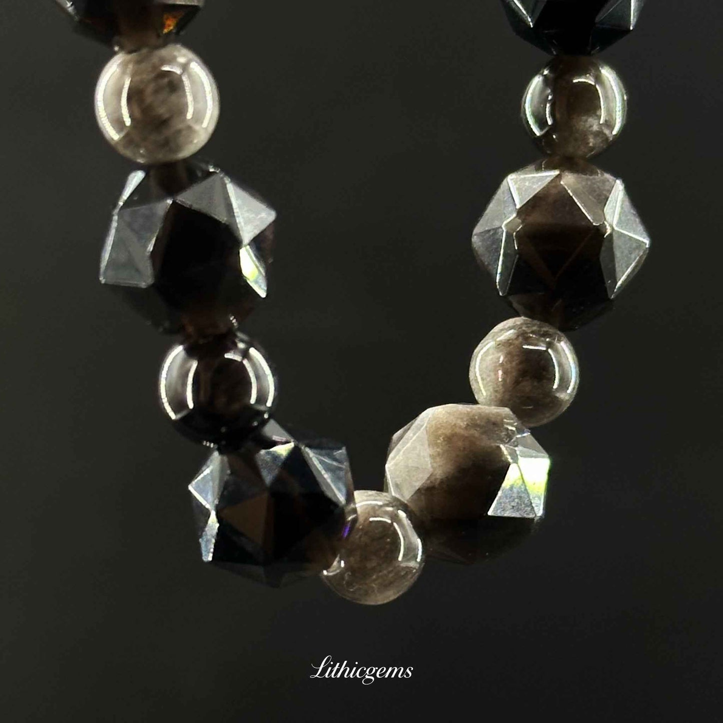 Beveled Silver Sheen Obsidian Bracelet - Powerful Protection & Polished Elegance Natural Crystal Gemstones - Lithicgems Jewelry