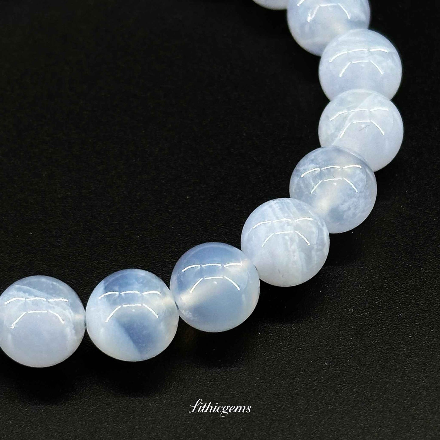 Blue Lace Agate Bracelet - Soothing Stone for Calm Communication & Inner Peace Natural Crystal Gemstones - Lithicgems Jewelry