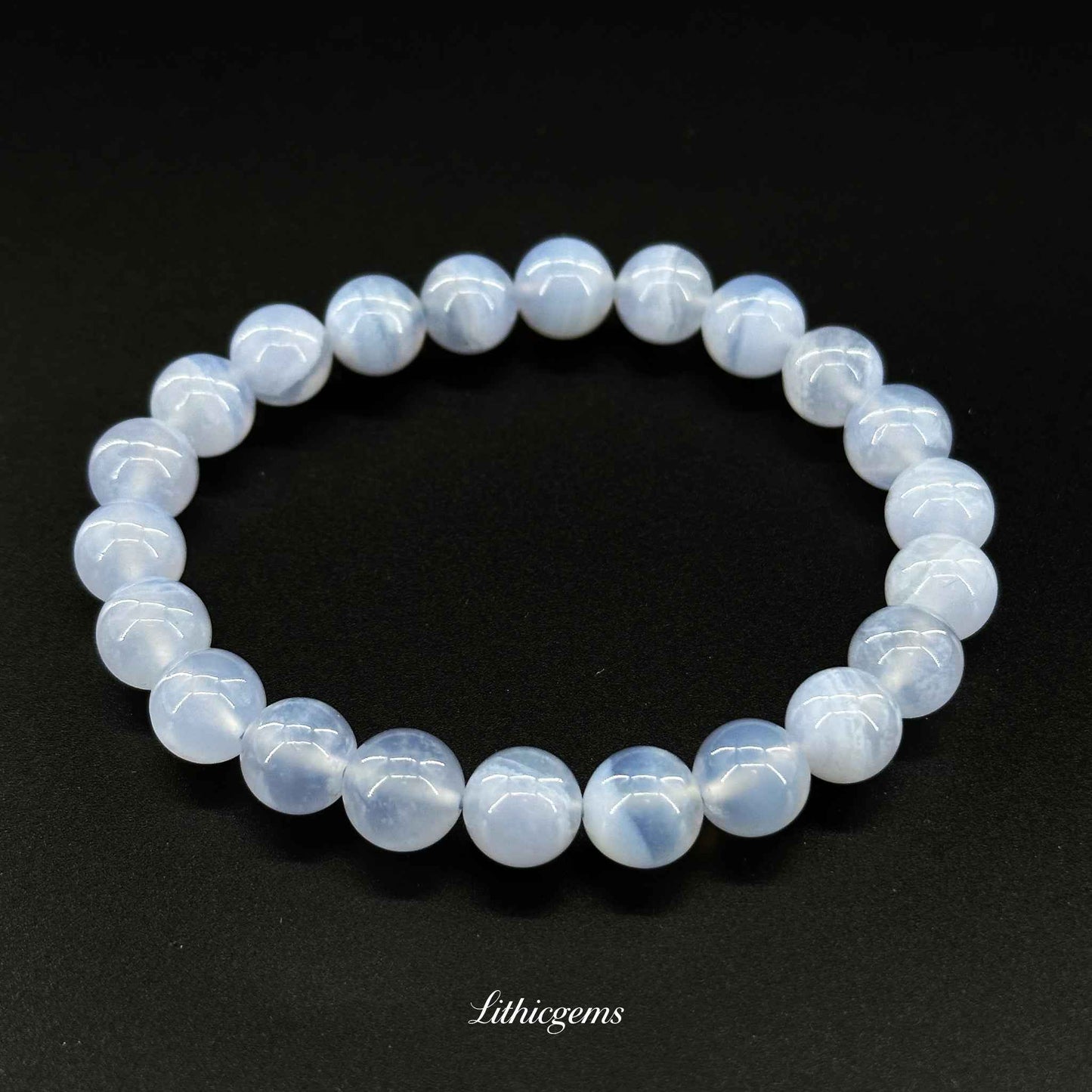 Blue Lace Agate Bracelet - Soothing Stone for Calm Communication & Inner Peace Natural Crystal Gemstones - Lithicgems Jewelry