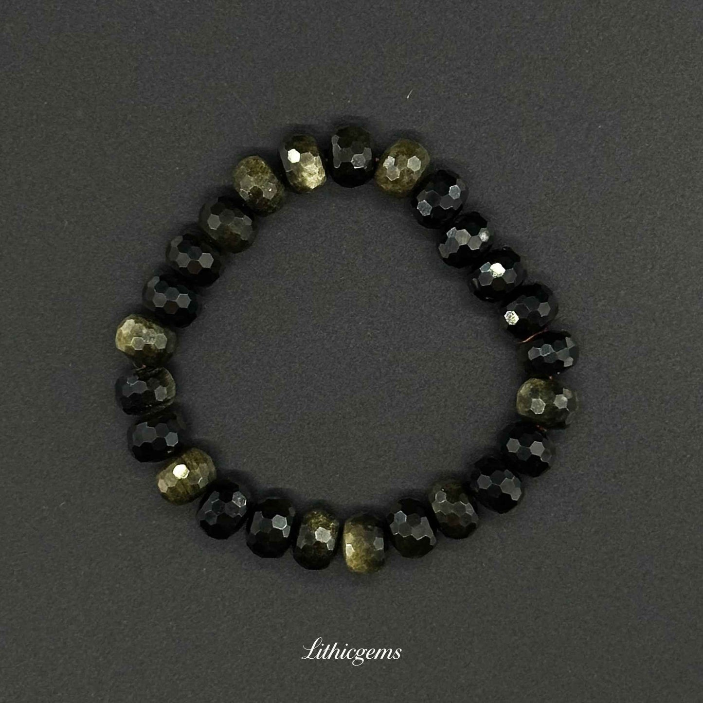 Faceted Gold Sheen Obsidian Bracelet - Wheel Beads for Wealth & Powerful Shielding - Cutting beads 10mm|28±2g Natural Crystal Gemstones - Lithicgems