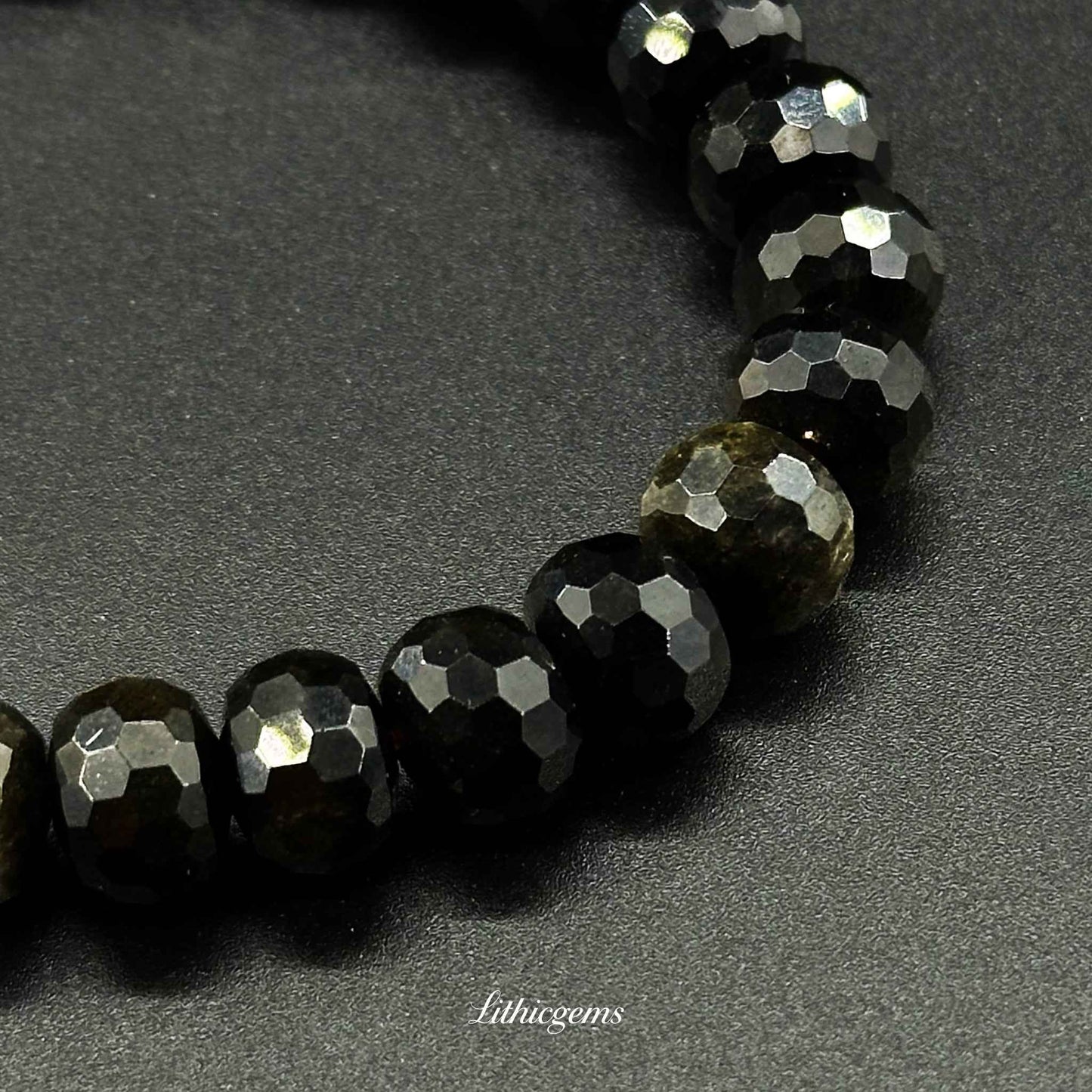 Faceted Gold Sheen Obsidian Bracelet - Wheel Beads for Wealth & Powerful Shielding Natural Crystal Gemstones - Lithicgems Jewelry