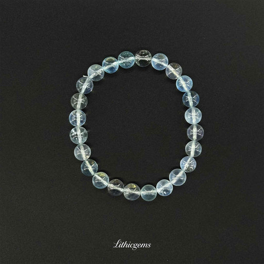 Ice Clear Aquamarine Bracelet - For Pure Mental Clarity & Soothing Communication - Lithicgems