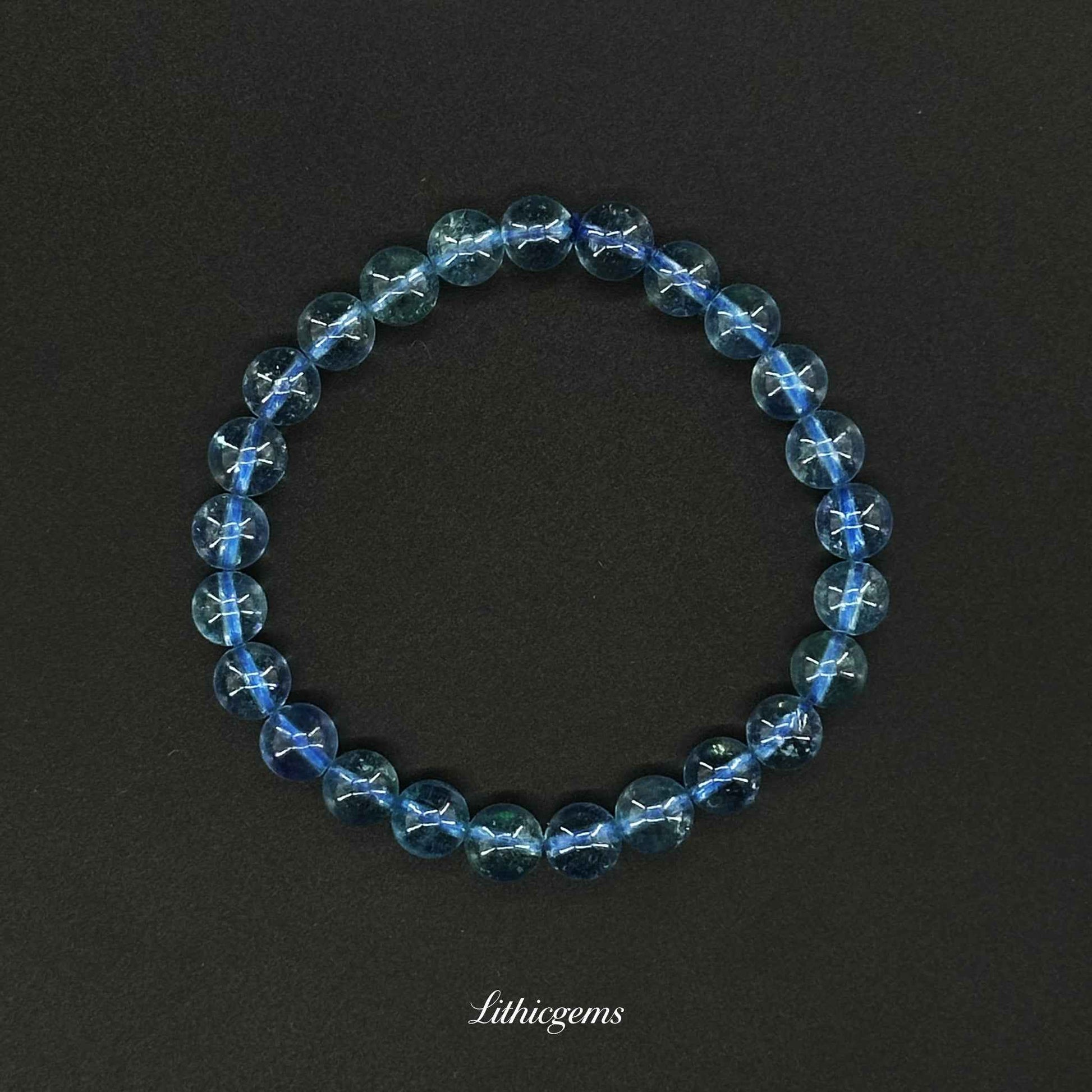 Devil's Blue Aquamarine Bracelet - For Soul Truth & Fearless Communication - Lithicgems