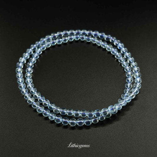 Triple Strand Ice Clear Aquamarine Bracelet - Vortex of Pure Clarity & Soothing Power - Lithicgems