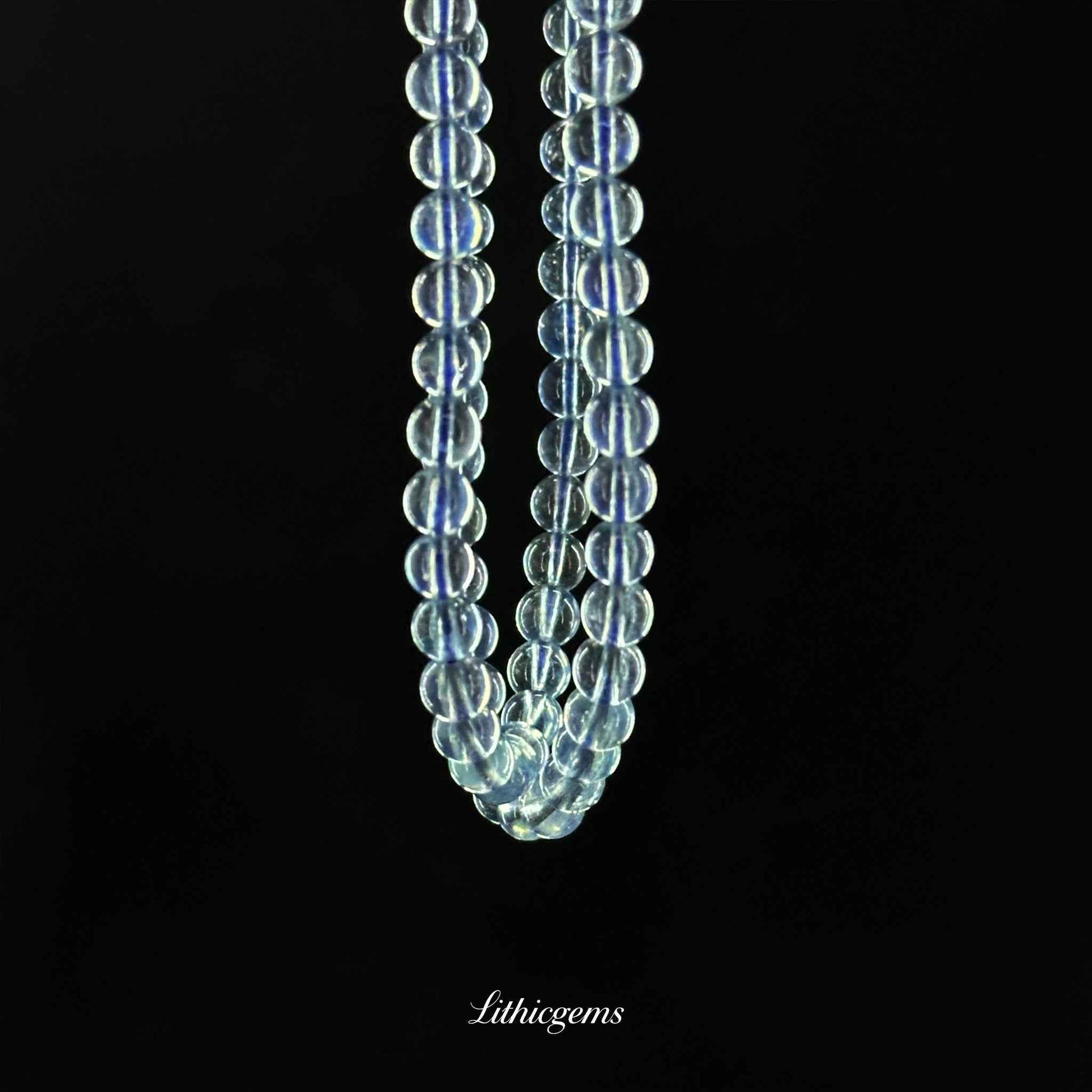 Triple Strand Ice Clear Aquamarine Bracelet - Vortex of Pure Clarity & Soothing Power - Lithicgems
