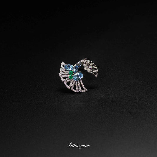 Custom 18K Gold Aquamarine K Fan Ring with AIGS/GUILD Certificate | Handmade Gemstone Jewelry - Lithicgems