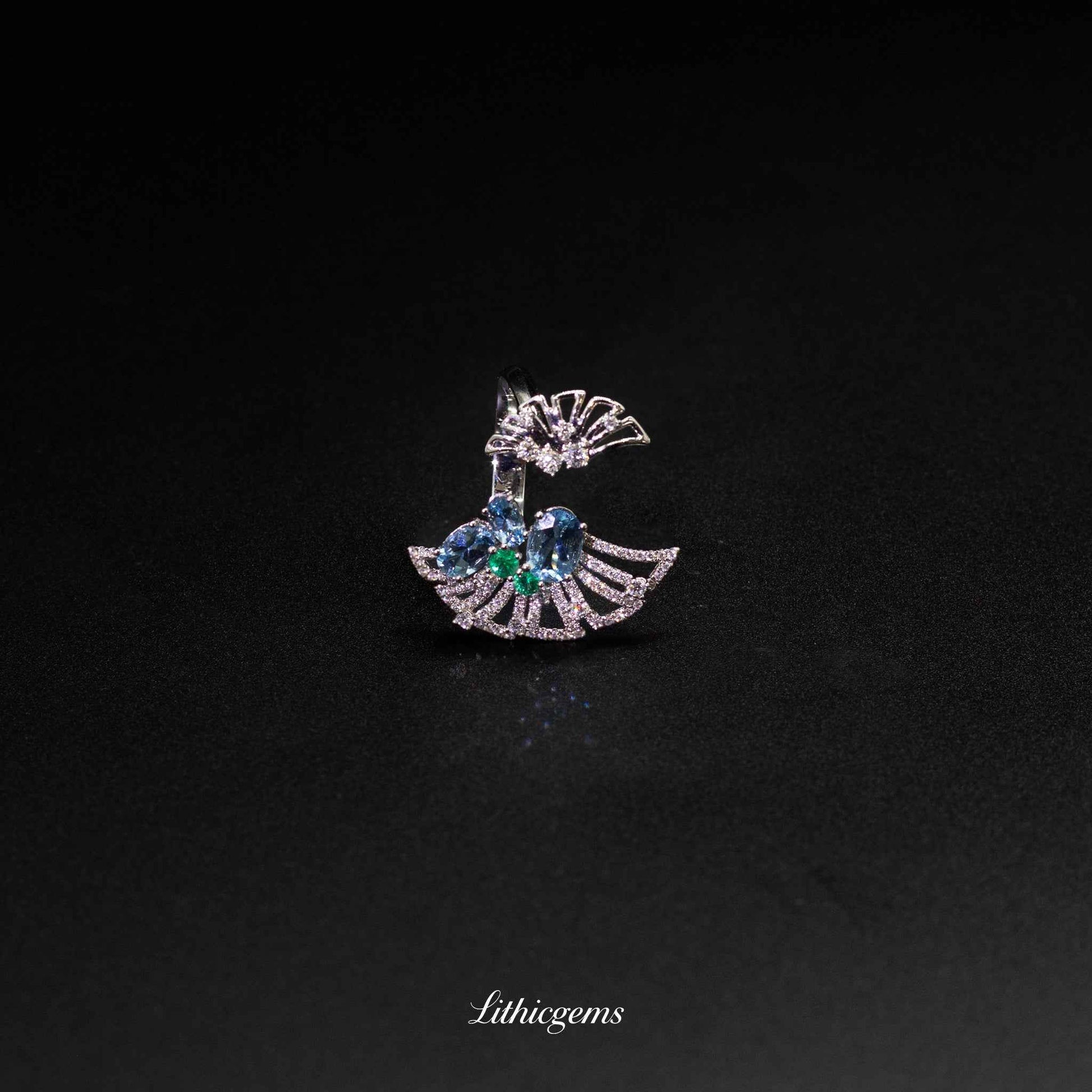 Custom 18K Gold Aquamarine K Fan Ring with AIGS/GUILD Certificate | Handmade Gemstone Jewelry - Lithicgems