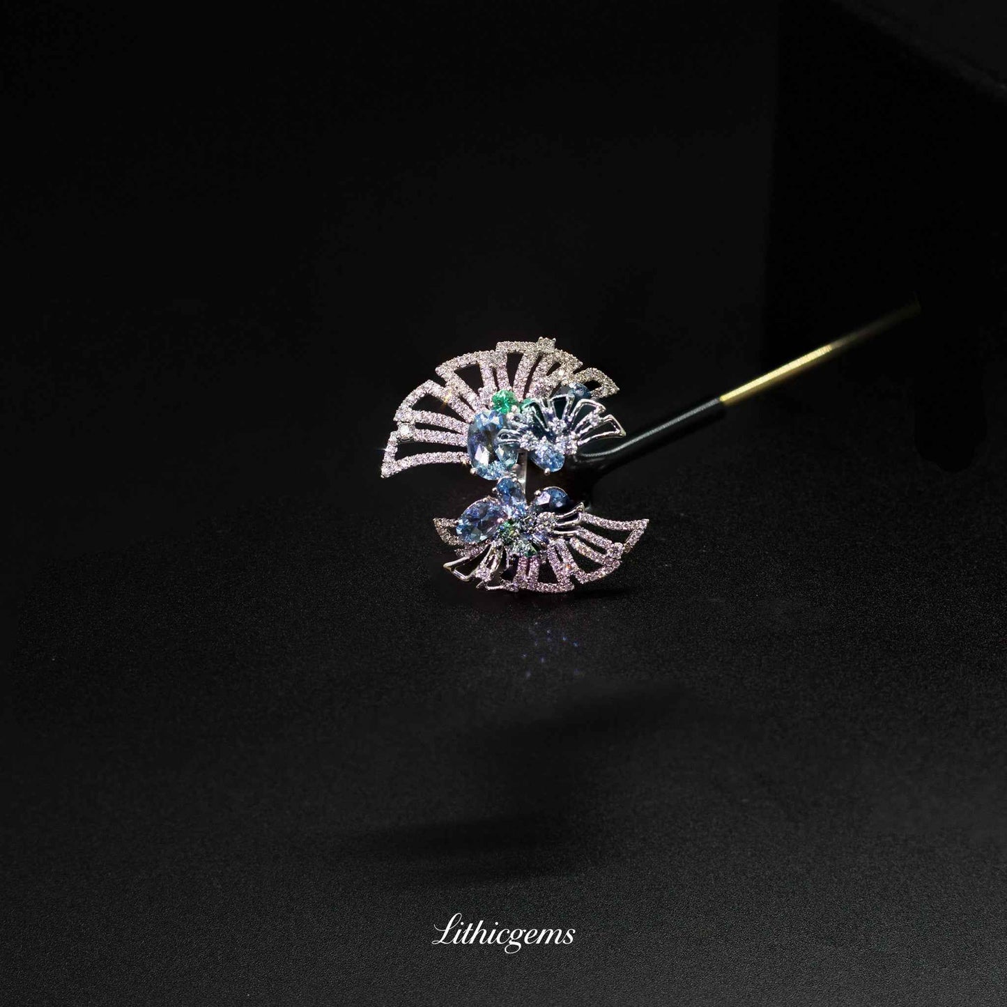 Custom 18K Gold Aquamarine K Fan Ring with AIGS/GUILD Certificate | Handmade Gemstone Jewelry - Lithicgems