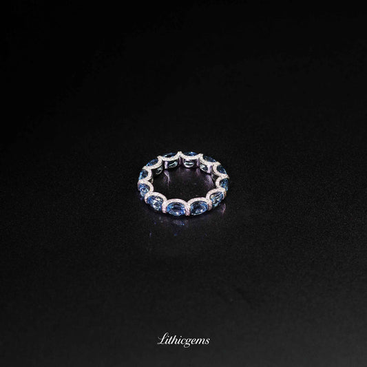 Custom 18K Gold Aquamarine and Diamond Twisted Circle Eternity Band | AIGS/GUILD Certified - Lithicgems