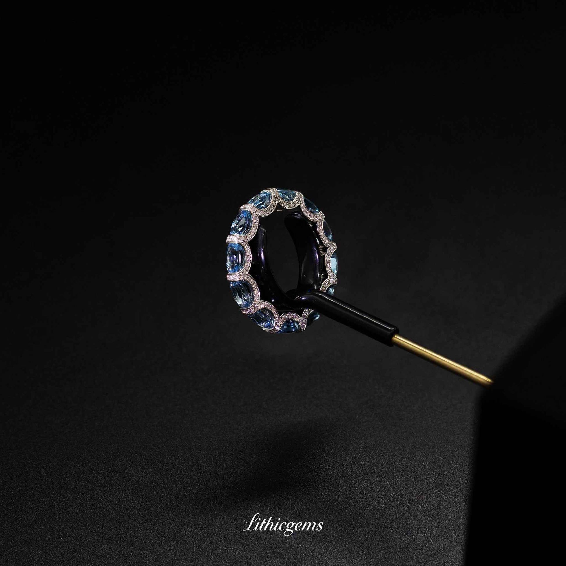 Custom 18K Gold Aquamarine and Diamond Twisted Circle Eternity Band | AIGS/GUILD Certified - Lithicgems