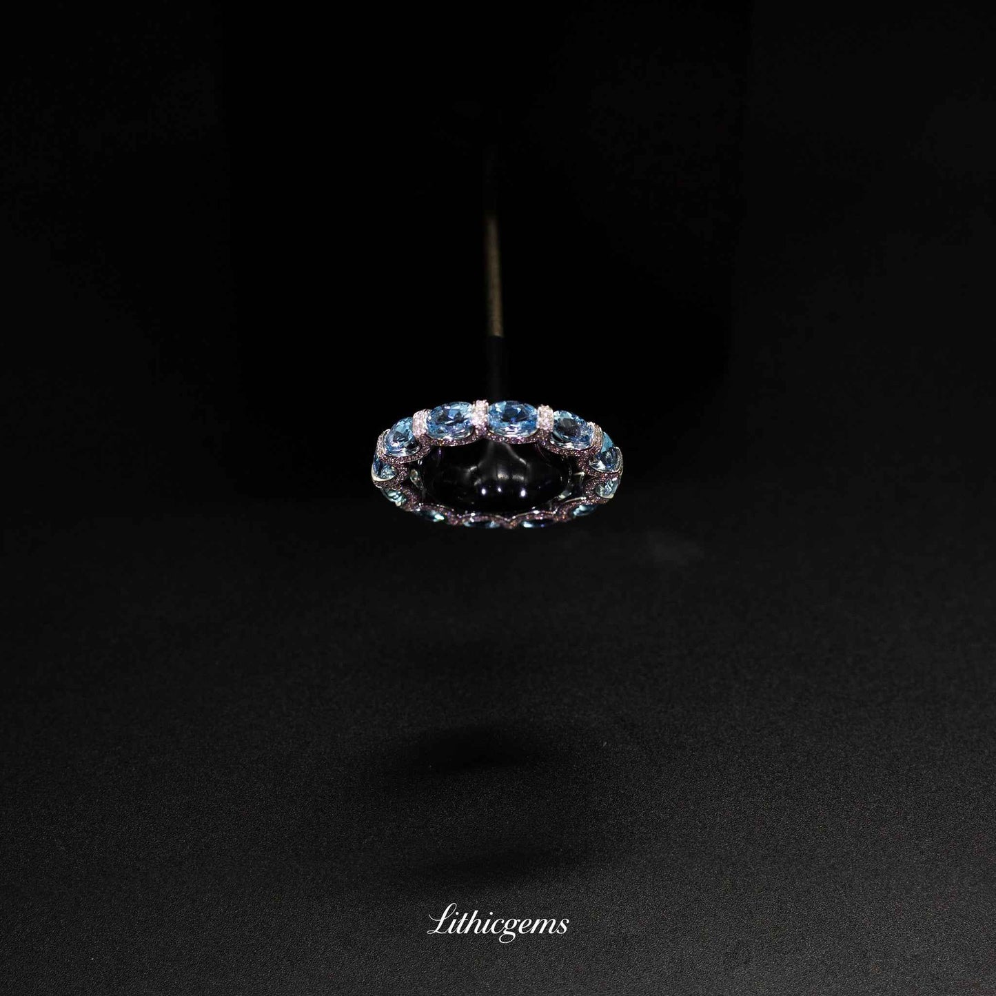 Custom 18K Gold Aquamarine and Diamond Twisted Circle Eternity Band | AIGS/GUILD Certified - Lithicgems