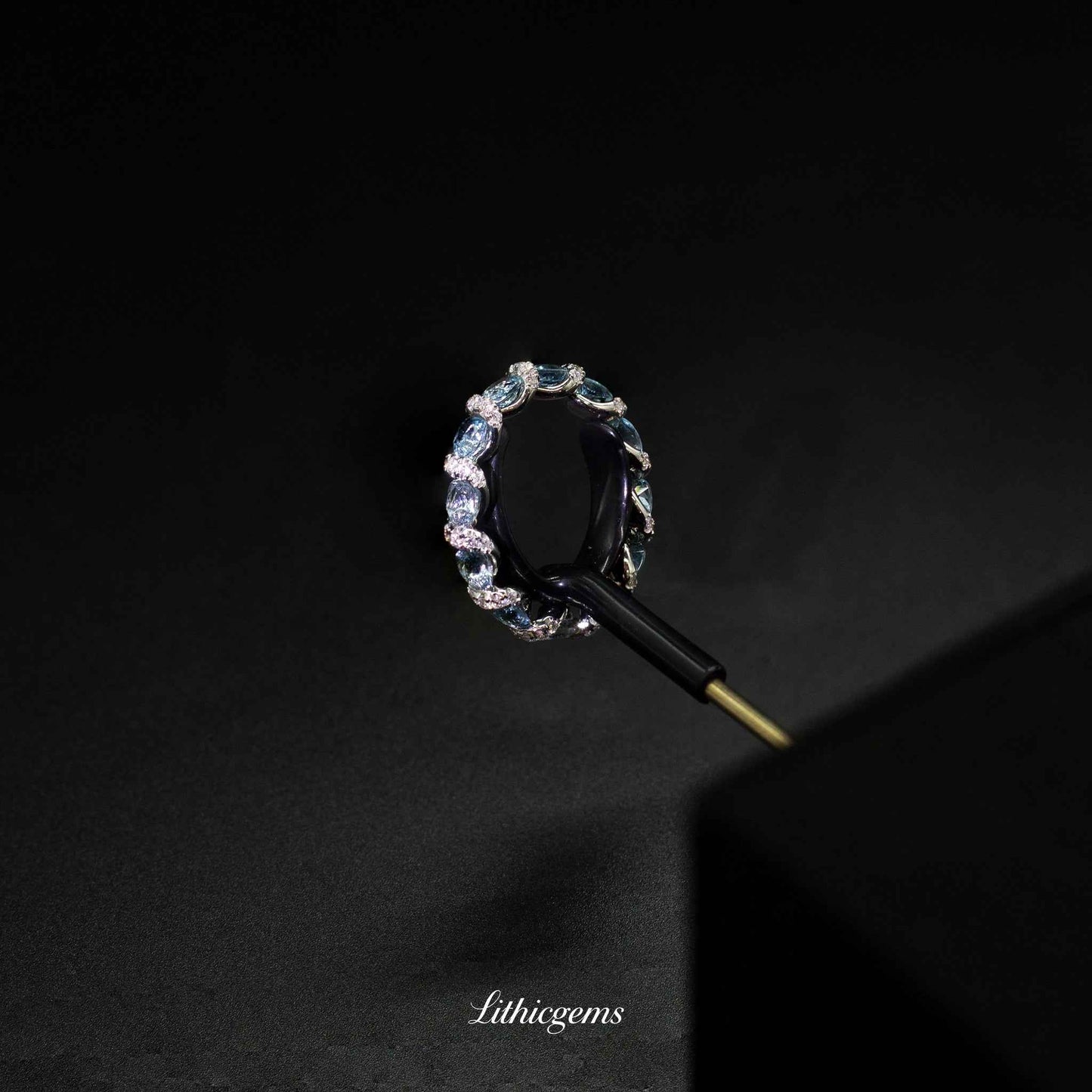 Custom 18K Gold Aquamarine Galaxy Diamond Ring | AIGS/GUILD Certified | LithicGems - Lithicgems