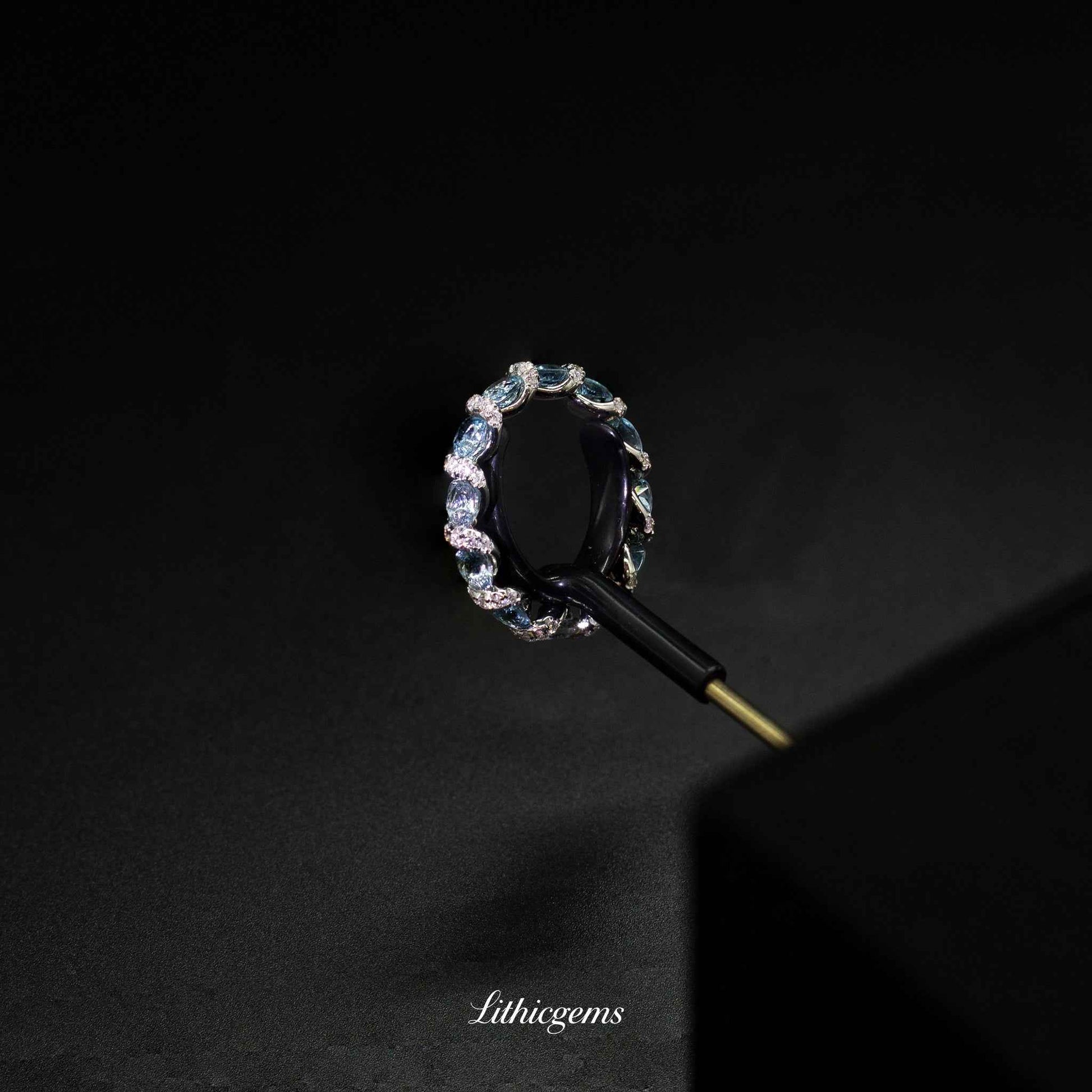 Custom 18K Gold Aquamarine Galaxy Diamond Ring | AIGS/GUILD Certified | LithicGems - Lithicgems