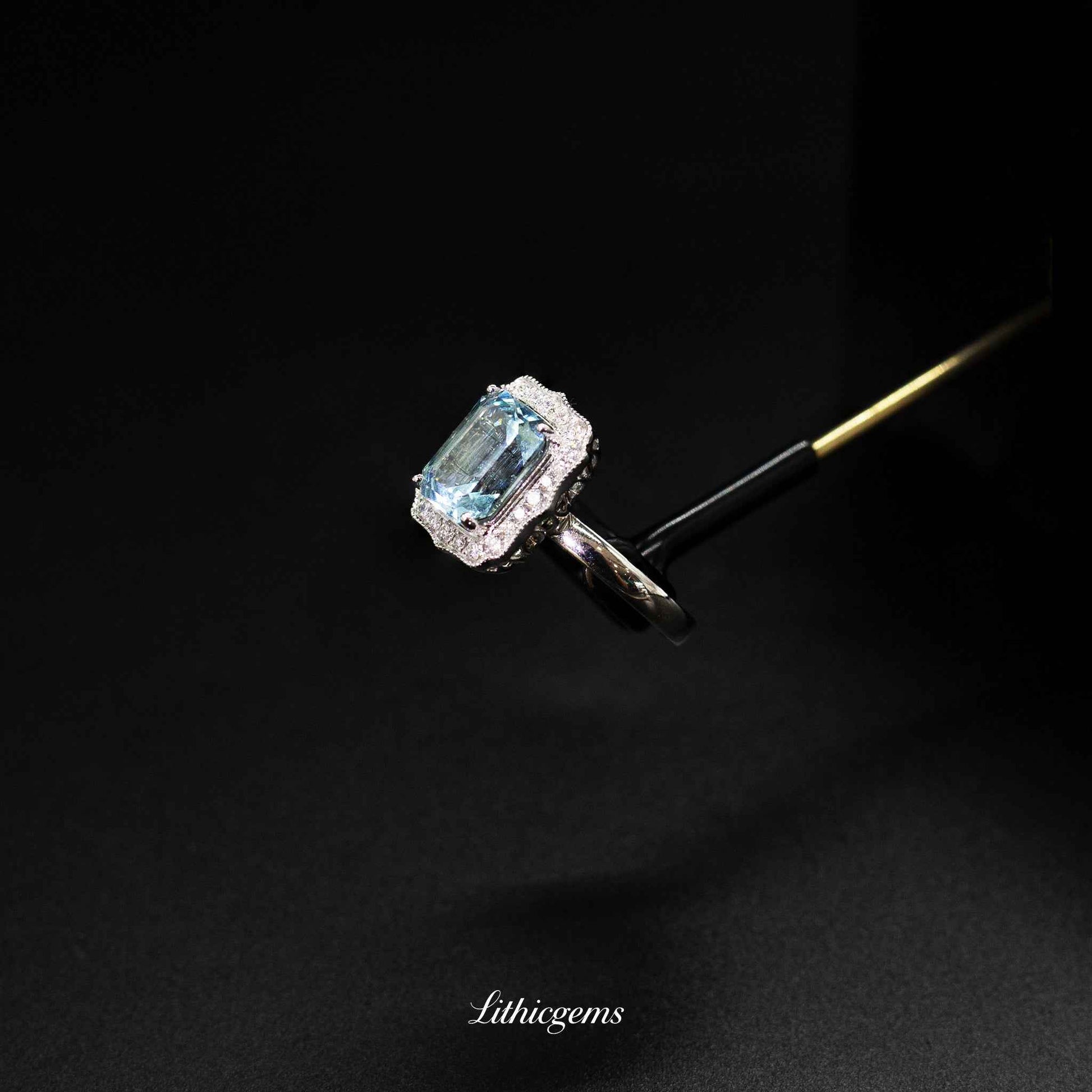 Custom 18K Gold Octagonal Cut Aquamarine & Diamond Convertible Ring | AIGS/GUILD Certified - Lithicgems