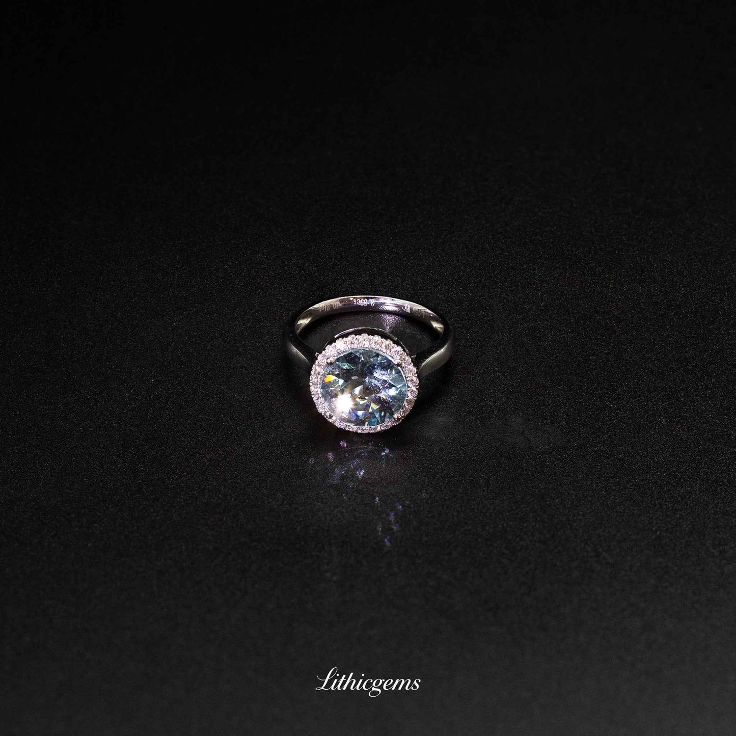 Custom 18K Gold Round Aquamarine Halo Diamond Ring | AIGS/GUILD Certified - Lithicgems