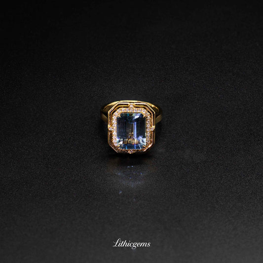 Custom 18K Gold 2-in-1 Convertible Aquamarine & Diamond Ring | AIGS/GUILD Certified - Lithicgems