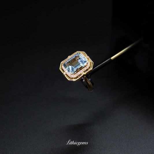 Custom 18K Gold 2-in-1 Convertible Aquamarine & Diamond Ring | AIGS/GUILD Certified - Lithicgems