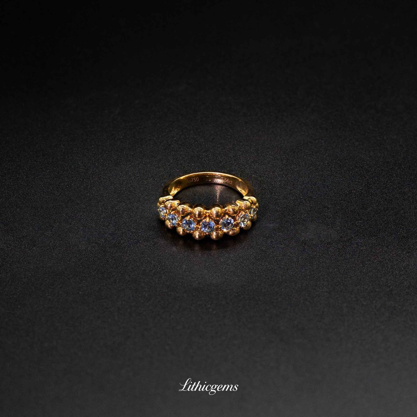 Custom 18K Gold Aquamarine Eternity Band Ring | Alternating with Diamonds | AIGS/GUILD Certified - Lithicgems