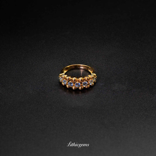 Custom 18K Gold Aquamarine Eternity Band Ring | Alternating with Diamonds | AIGS/GUILD Certified - Lithicgems