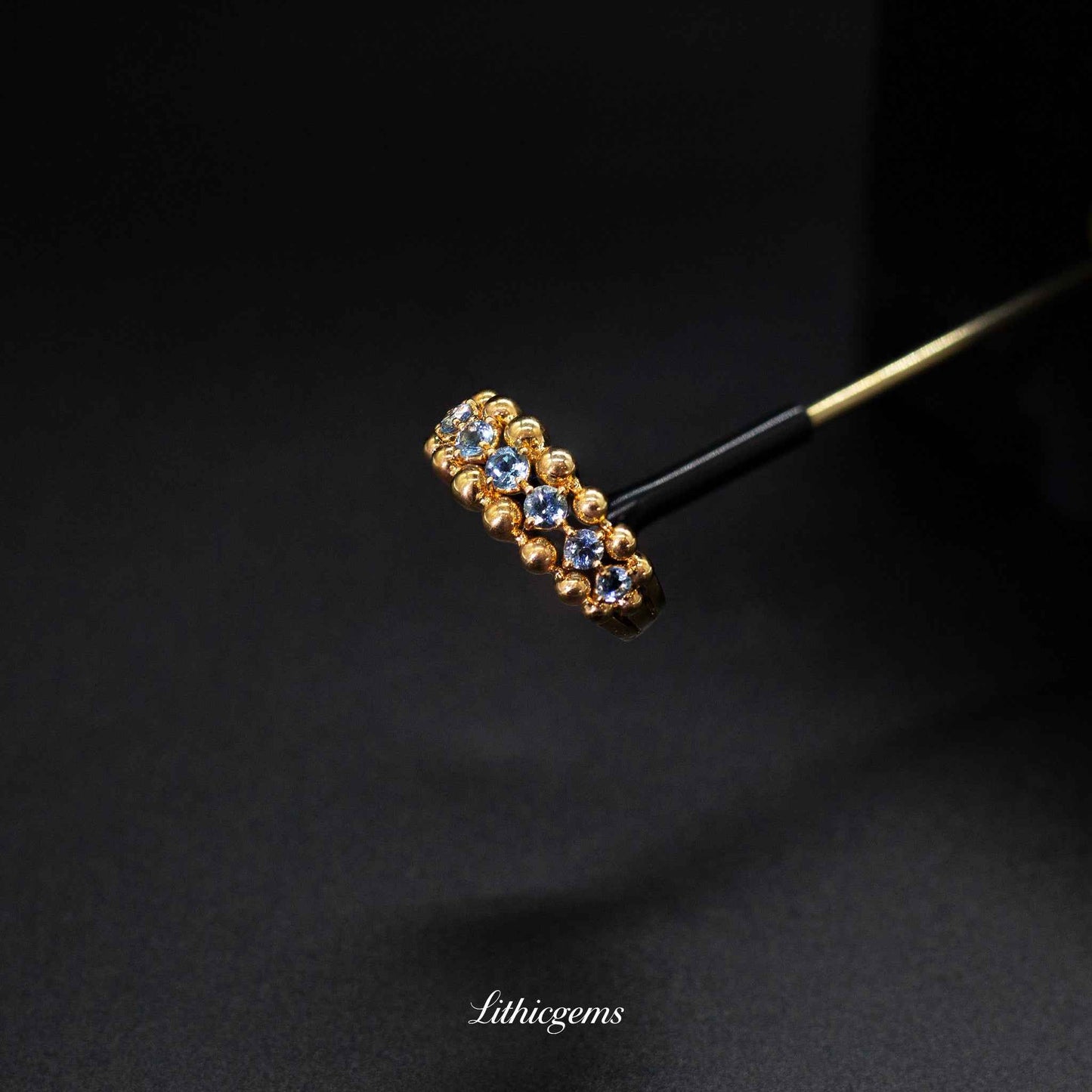 Custom 18K Gold Aquamarine Eternity Band Ring | Alternating with Diamonds | AIGS/GUILD Certified - Lithicgems