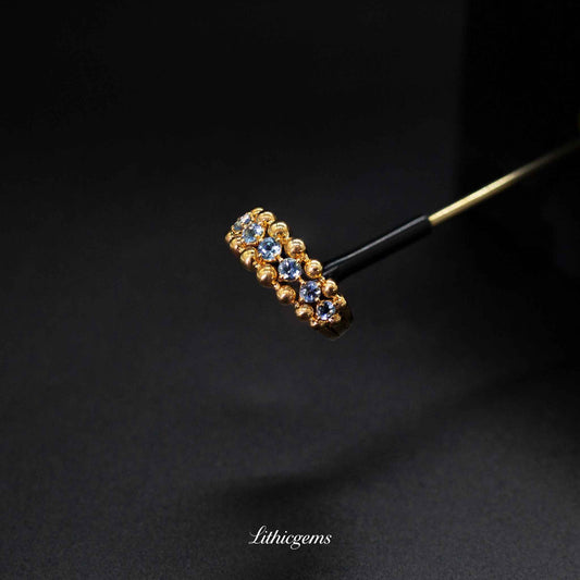 Custom 18K Gold Aquamarine Eternity Band Ring | Alternating with Diamonds | AIGS/GUILD Certified - Lithicgems