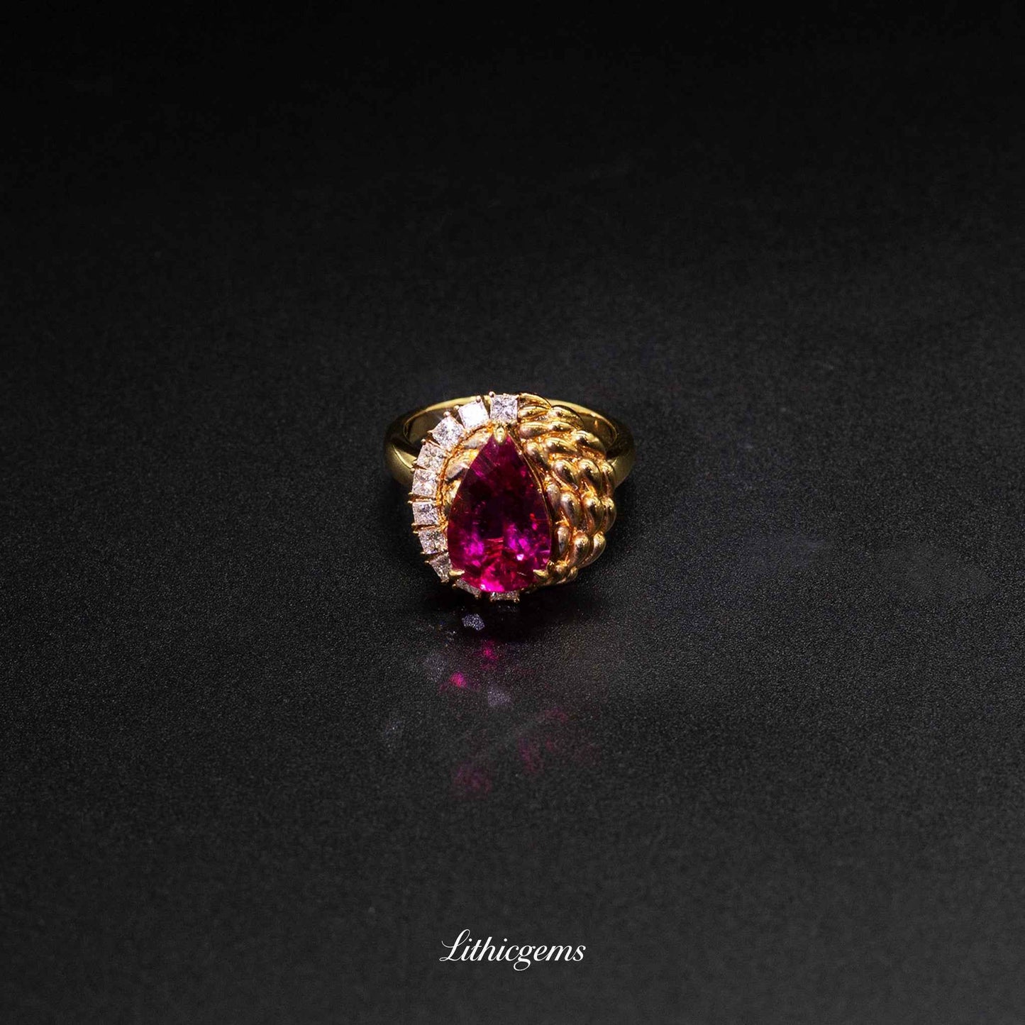 Custom 18K Gold Button-Cut Rubellite Diamond Ring | AIGS/GUILD Certified