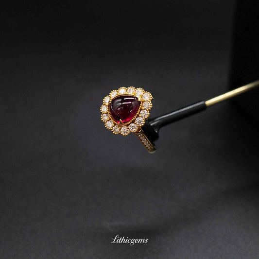 Custom 18K Gold Rubellite Diamond Ring | AIGS/GUILD Certified | Handmade Elegance - Lithicgems