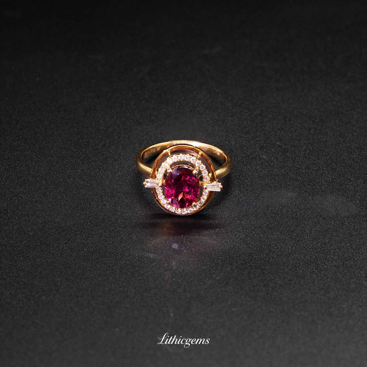 Custom 18K Gold Egg-Shaped Cabochon Rubellite Ring | AIGS/GUILD Certified